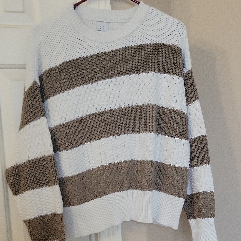 a new day White and Brown Striped Sweater